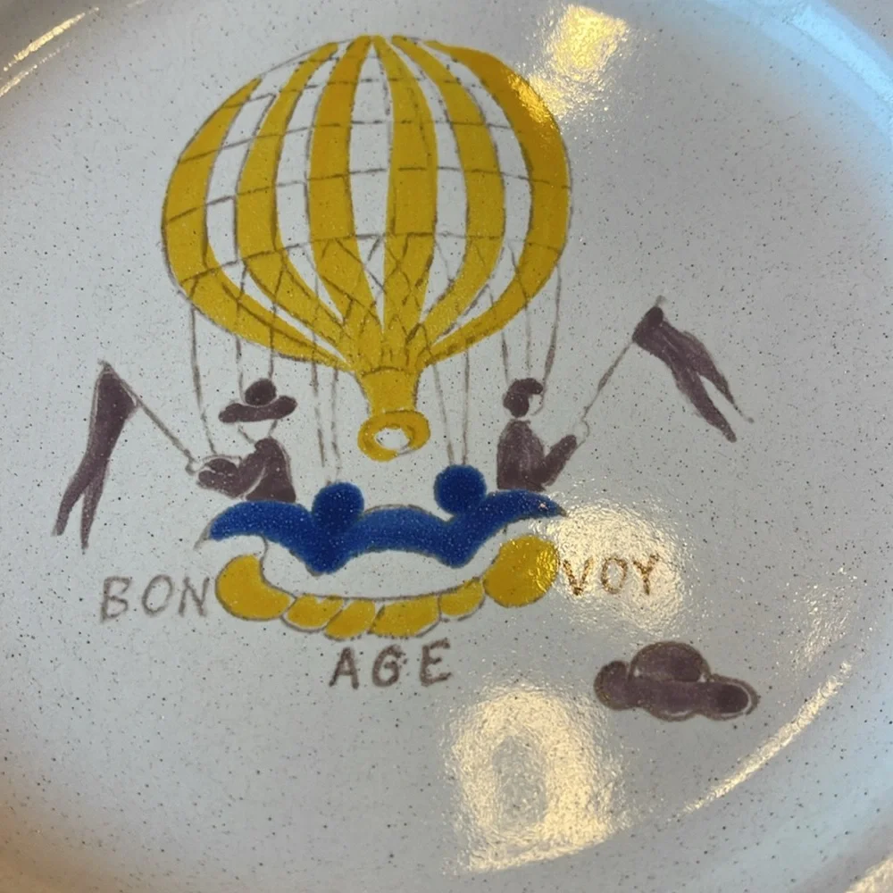 Vintage French hot air balloon plate , hand painted in France